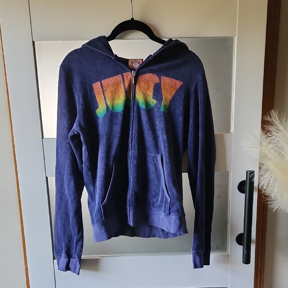 Vintage Juicy Couture Navy Hoodie with Multicolor Logo